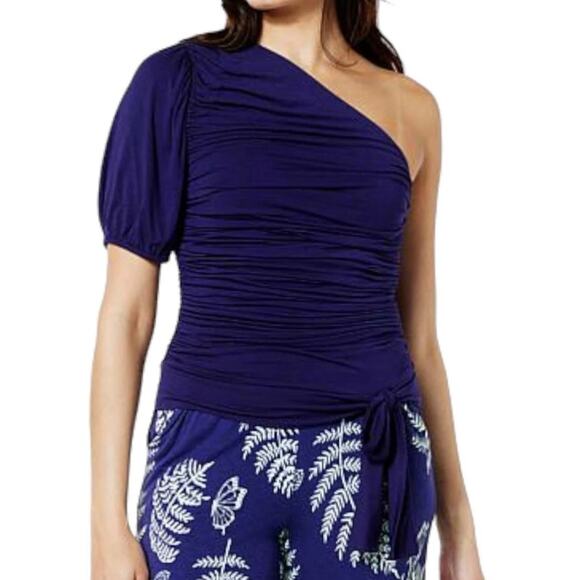 Colleen Lopez Bright Navy One Shoulder Ruched Top 1X NWT 006 - Picture 1 of 2